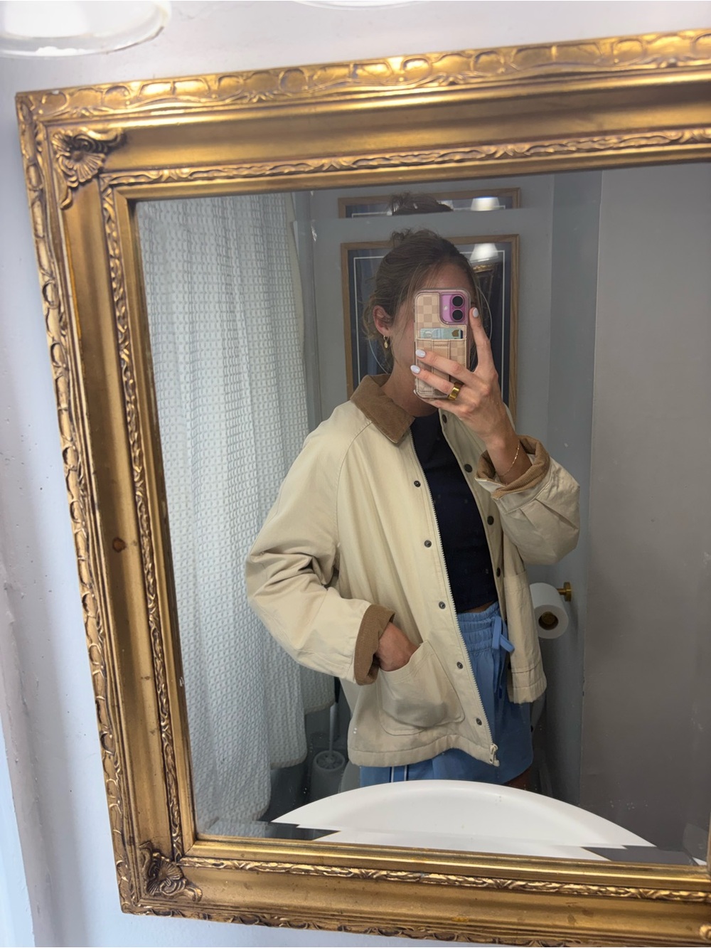 Cream Barn Jacket with Corduroy Collar - Picture 4 of 7